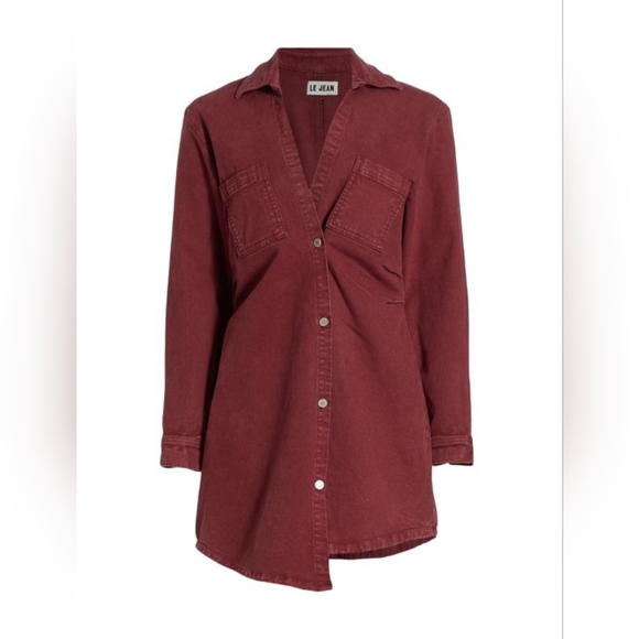 🔥Le Jean Eliza Brown Denim Asymmetrical Hem Shirtdress - Picture 4 of 16